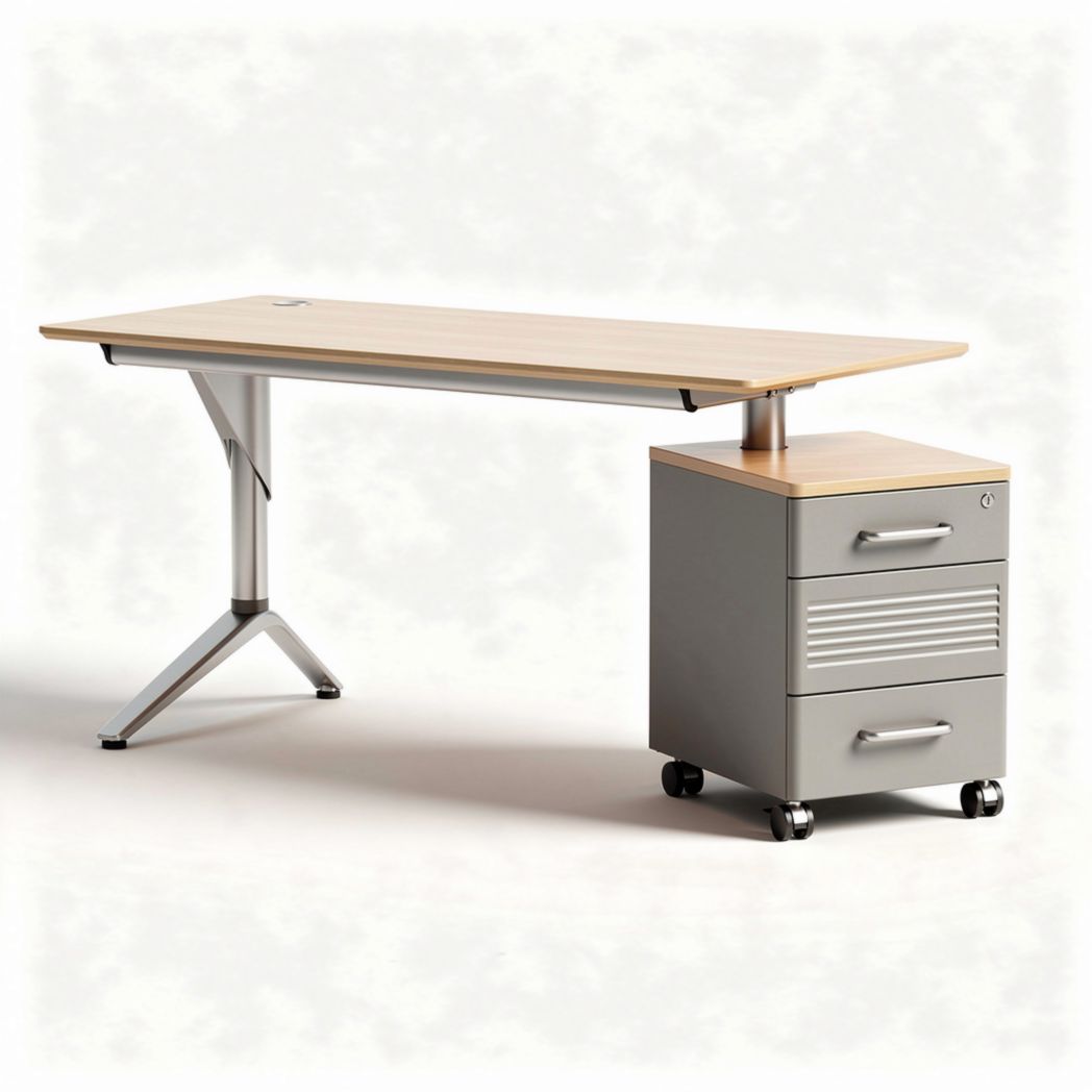 Metal and Wood Office Desk with Drawer Storage – 150 x 75 x 75cm
