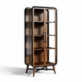 Glass and Wood Display Cabinet for Living Room or Office Use, featuring Wooden Shelves and Glass Doors, 80 x 40 x 150cm