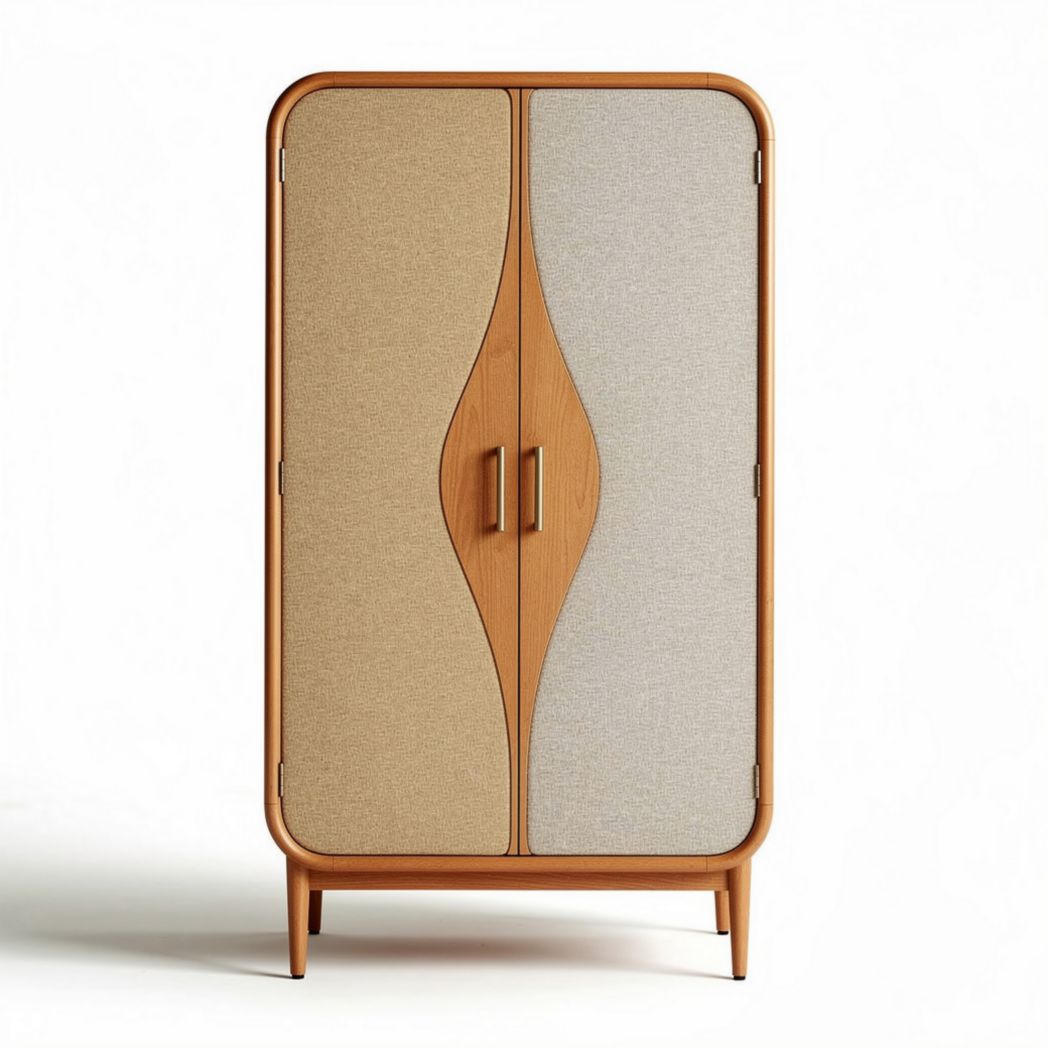 Wooden Storage Cabinet with Fabric Panels for Living Room – 80 x 40 x 120cm